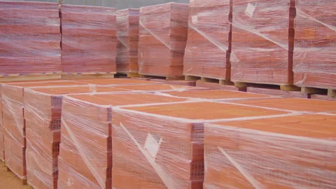 Storage of a red ceramic bricks 動画素材 158926494