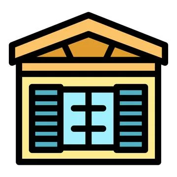Storage room building with shutters and gabled roof protecting goods Stock Illustration