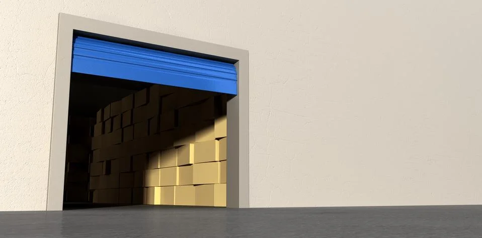 Storage room open with boxes Stock Illustration