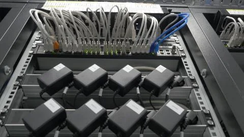 Storage servers are located in the server room of the data center. Back of the 库存照片