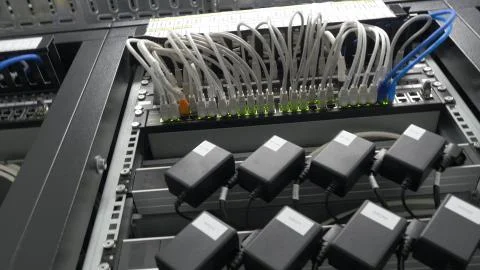 Storage servers are located in the server room of the data center. Back of the Stock Photos