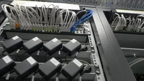 Storage servers are located in the server room of the data center. Back of the 库存照片