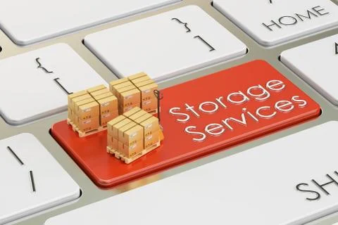 Storage services concept on red keyboard button, 3D rendering Stockillustratie