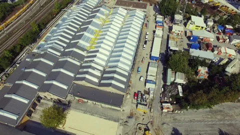 Storage shed from above Video stock 98048284