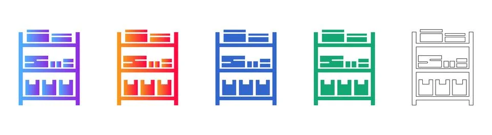 Storage Shelf Icon Set Stock Illustration