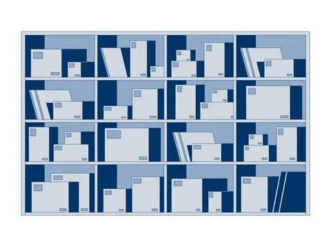 Storage shelves with boxes and documents 2D cartoon object Illustrazione stock