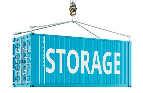 Storage, shipping container suspended by crane. 3d rendering Stock Illustration