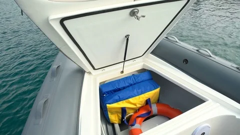 Storage space at the bow of a rib Stock Footage 71831724