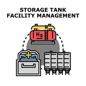 Storage tank facility management concept illustrating industrial processes 库存插图