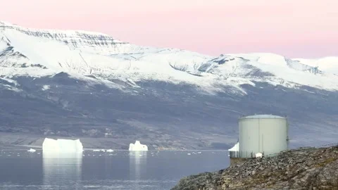 Storage tanks on a coastal area in a cloudy sky at a fuel facility Video stock 344801489