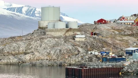 Storage tanks on a coastal area in a cloudy sky at a fuel facility Video stock 344801495