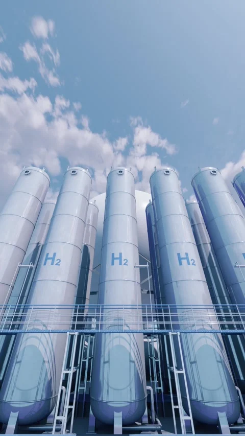Storage tanks of hydrogen (H2). Vertical screen. 3d render. Stock Footage 288184144