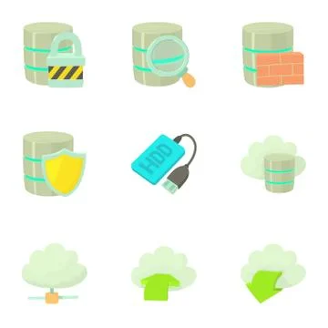 Storage technology icons set, cartoon style Illustrazione stock