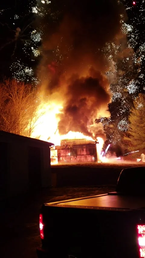 Storage Unit Explosion Firework Show, Orangeville, Pennsylvania, USA - 26 Dec 20 Video stock 205235692