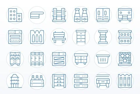 Storage Unit including 24 256x256 Thin Line Vector Illustrations Stock Illustration