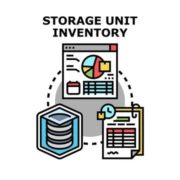 Storage unit inventory management and data analysis Stock Illustration