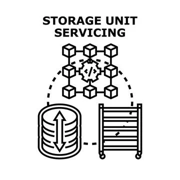 Storage unit servicing concept for data management Stock Illustration