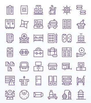 Storage Vector Icon Set with 42 Regular Line 128x128 Display Perfect Graphics Stock Illustration