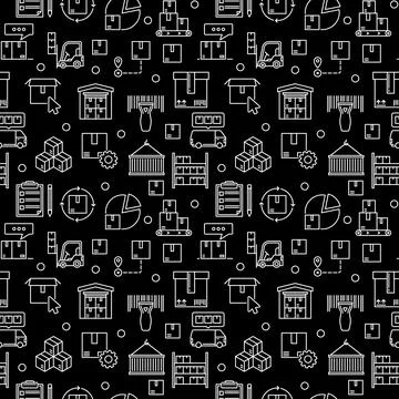 Storage vector seamless dark background. Logistics concept line pattern Stock Illustration