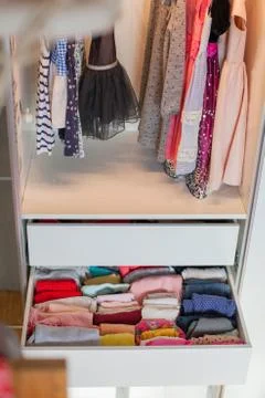 Storage in wardrobe. Stock Photos