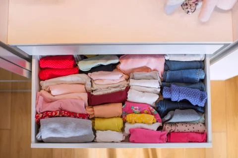 Storage in wardrobe. Stock Photos