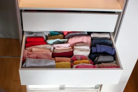 Storage in wardrobe. Stock Photos