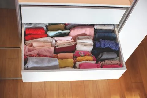 Storage in wardrobe. Stock Photos