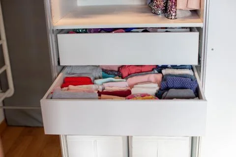 Storage in wardrobe. Stock Photos