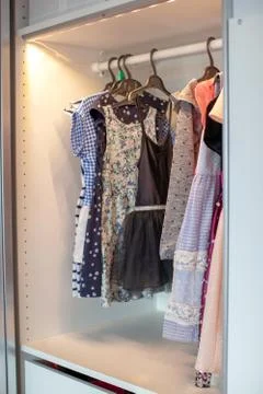 Storage in wardrobe. Stock Photos