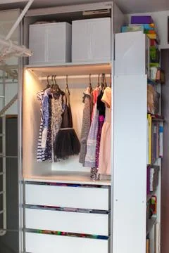 Storage in wardrobe. Stock Photos