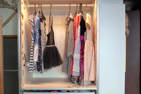 Storage in wardrobe. Stock Photos