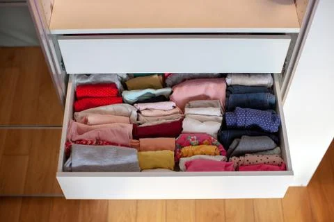 Storage in wardrobe. Stock Photos