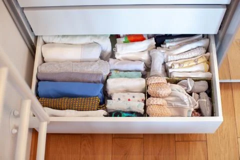 Storage in wardrobe. Stock Photos