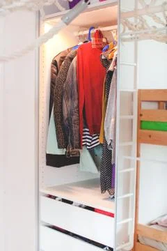 Storage in wardrobe. Stock Photos