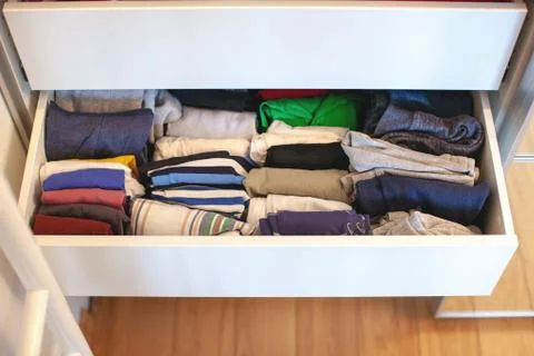 Storage in wardrobe. Stock Photos