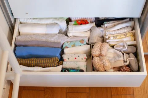 Storage in wardrobe. Stock Photos