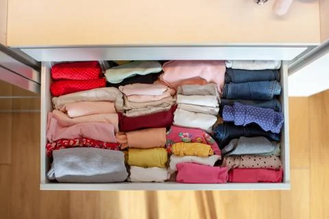 Storage in wardrobe. Stock Photos