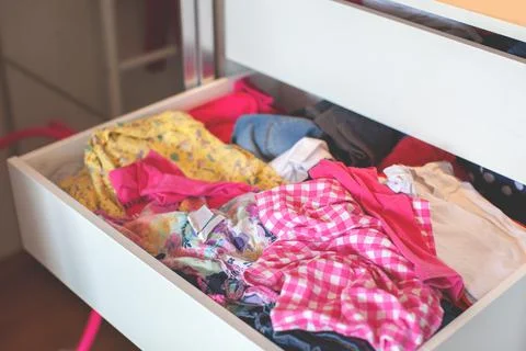 Storage in wardrobe. Stock Photos