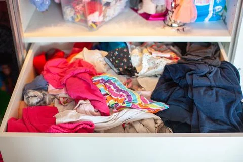 Storage in wardrobe. Stock Photos