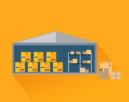 Storage Warehouse with Boxes in Cut Illustrazione stock