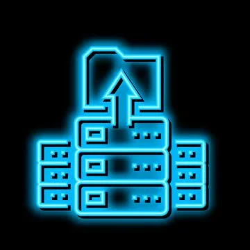 Storaging knowledge on server neon glow icon illustration Illustrazione stock