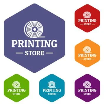 Store 3d printing icons vector hexahedron Illustrazione stock