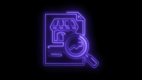 Store analytics glowing neon icon inspecting business performance and retail Stock Footage 330782425