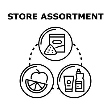 Store assortment concept showing various product categories Stock Illustration
