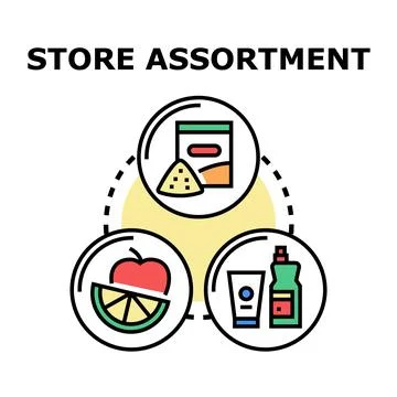 Store assortment concept showing various product categories Stock Illustration