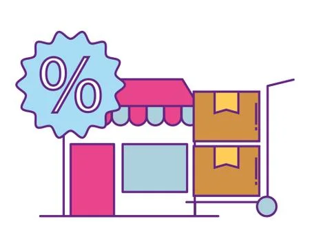 Store building with commercial icons Ilustración de archivo