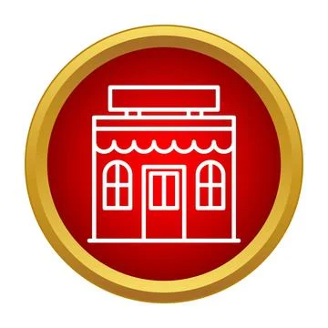 Store building facade with awning and sign icon Ilustración de archivo