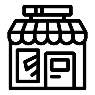 Store building facade featuring large windows and awning Ilustración de archivo