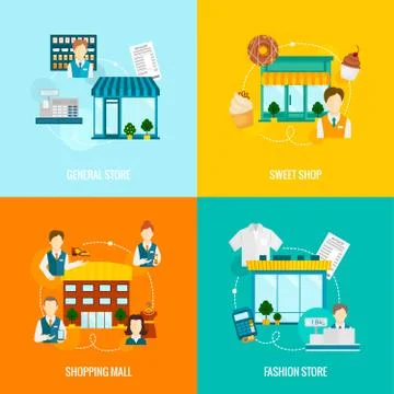 Store building flat set Stock Illustration