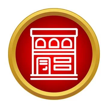 Store building icon in a red and gold circle Stock Illustration